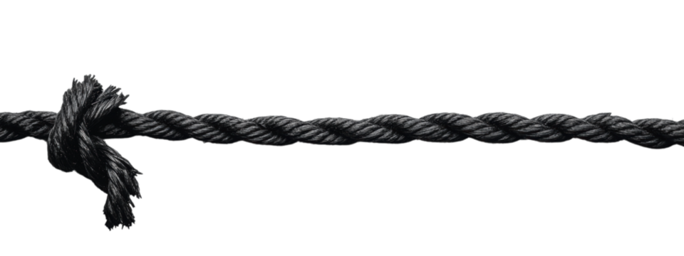 Torn Black Rope Minimalist Design, jagged black rope against white backdrop, bold contrast suitable for text overlay, clean and modern aesthetic