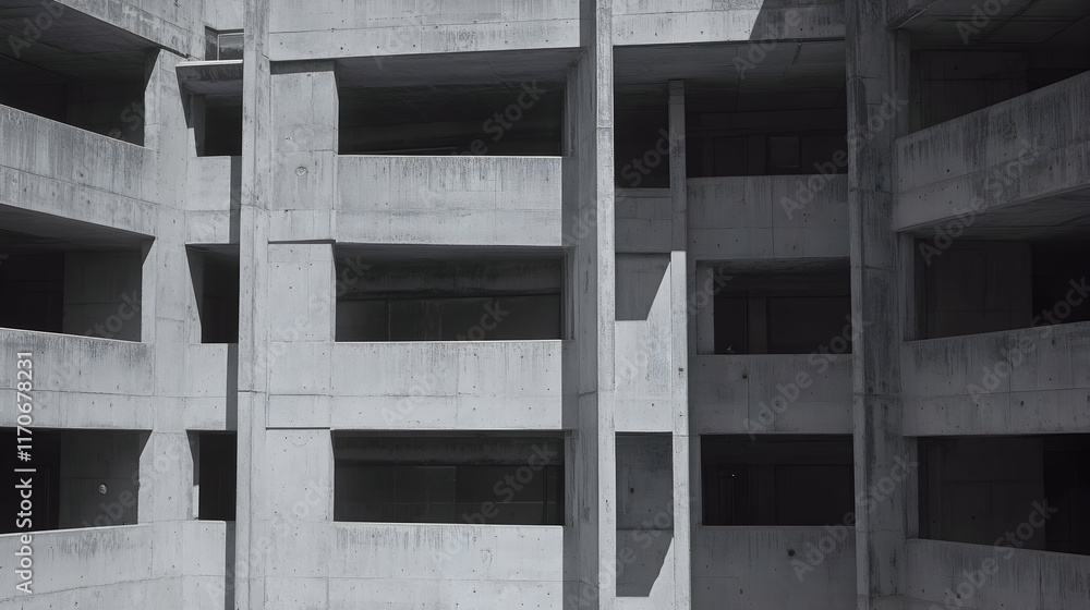 Poster abstract grayscale image of a modern concrete building's interior, showcasing its architectural desi