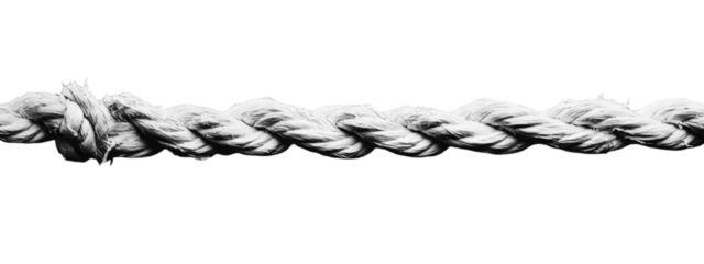 Torn White Rope on Black Canvas, vibrant jagged white rope, centered for text, minimalist aesthetic, bold contrast, striking visual impact