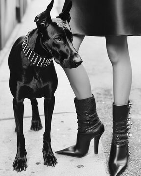 Eleganter Dobermann und High-Fashion-Looks: Schwarz-Wei&szlig;-&Auml;sthetik