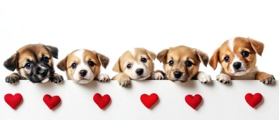 Obraz premium Adorable Puppies with Hearts: Valentines Day Dog Banner