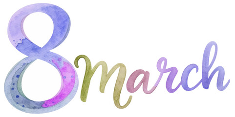 Watercolor illustration, March 8, International Women's Day, vibrant colors, artistic design, celebration of women.