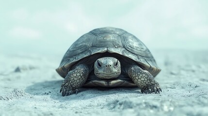 A turtle is standing on a beach