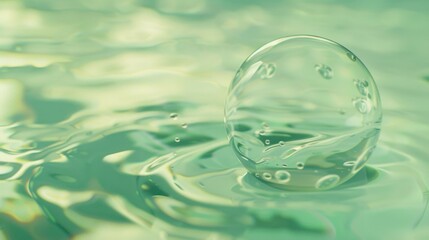 Subtle reflections dance on the surface of a water bubble, set against a backdrop of calming shades of mint green and pale yellow.