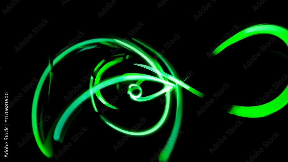 Poster green light patterns create mesmerizing swirls in a dark space showcasing abstract design and moveme