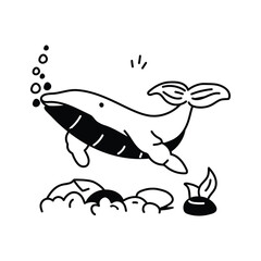 Fototapeta premium A large whale swimming gracefully in the ocean with bubbles