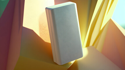 Minimalist product photography showcasing a sleek, white rectangular object against a warm, abstract background. Ideal for tech, design, and branding visuals.