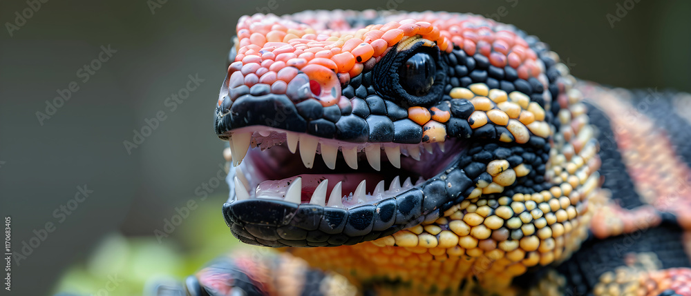 Poster close-up of a colorful lizard with unique texture and intricate patterns in natural habitat