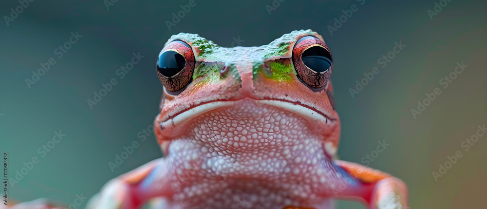Poster close-up of a colorful frog with distinctive features and textured skin in natural habitat