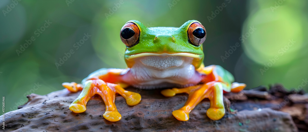 Aufkleber colorful tree frog sitting on a branch in a lush green environment with vibrant and sharp features