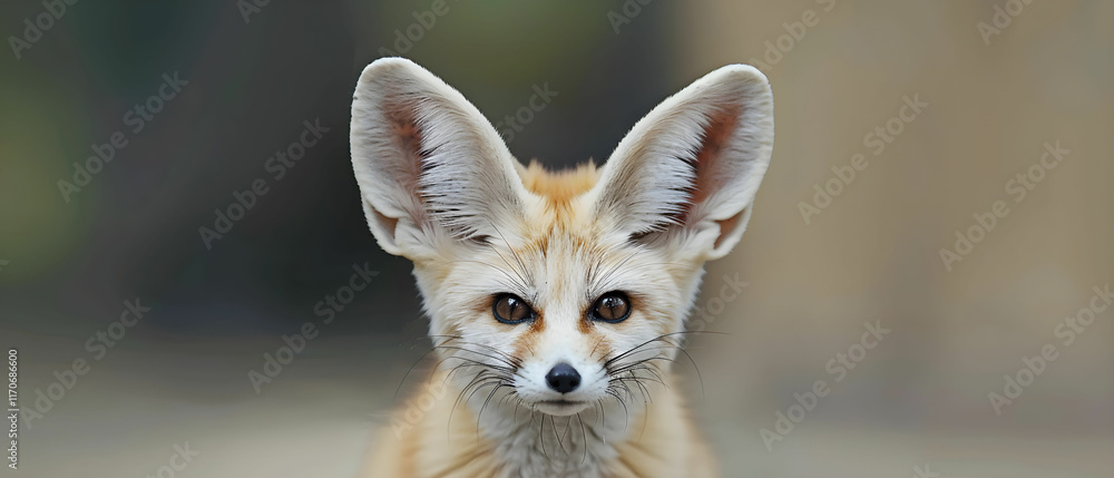 Aufkleber close-up view of a fennec fox with distinctive large ears against a blurred natural background