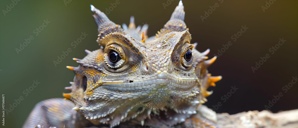 Poster close-up of a unique lizard with intricate skin patterns and striking features in natural habitat
