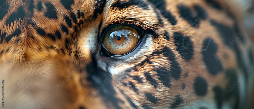 Poster close-up of jaguar eye with beautiful patterns and intense expression in a natural setting