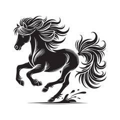 Stylish running pony silhouette for innovative digital art - Running pony illustration - minimallest running pony vector
