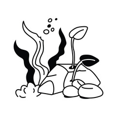 A beautiful underwater flower surrounded by bubbles and corals