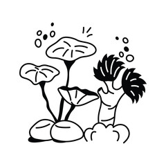 A beautiful underwater flower surrounded by bubbles and corals