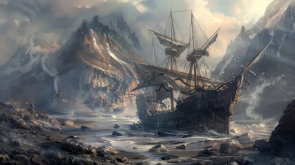 Obraz premium Shipwreck at the Fjord's Mouth