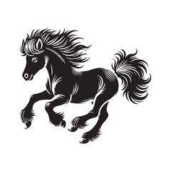 Simplified running pony silhouette for modern artistic applications - Running pony illustration - minimallest running pony vector
