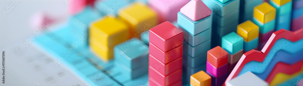Poster colorful bar graph representing business growth and data analysis with vibrant geometric shapes