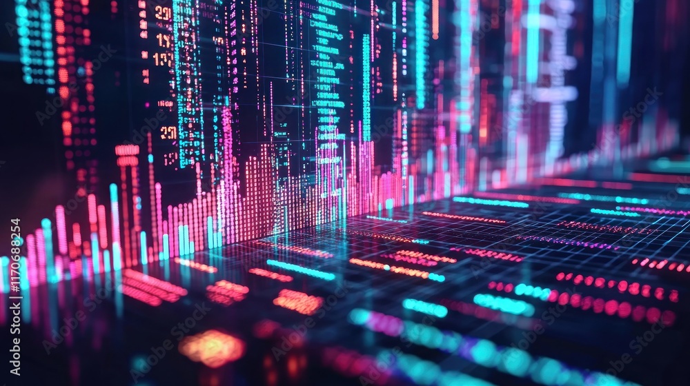 Aufkleber abstract digital data visualization: neon hues and dynamic flow