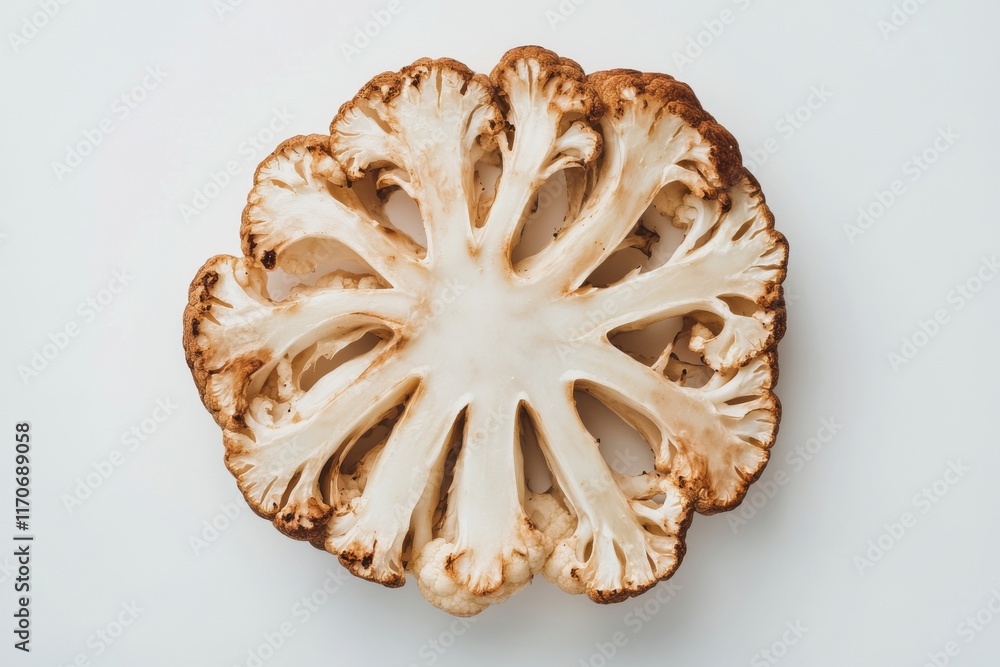 Poster intricately patterned mushroom cap on a plain background, showcasing its unique texture and natural 