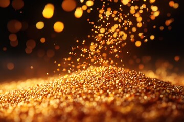 Naklejka premium An abstract close-up of shimmering golden grains creating a magical atmosphere.
