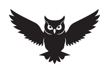 Silhouette of a majestic owl with outstretched wings - perfect for wildlife, nature, and bird-themed designs, illustrations, and logos - high-quality vector graphic for creative projects