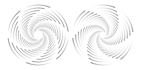 Black concentric circle set. Sonar or sound wave ring collection. Dotted and linear epicentre, target, radar icon concept. Ripple radial signal or vibration elements. Vector line and halftone symbols