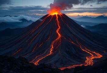 Volcano with hot lava photo 