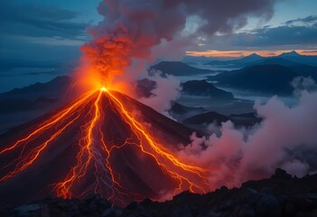 Fototapeta premium Volcano with hot lava photo 