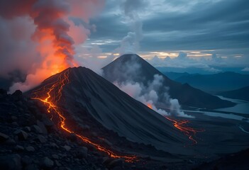 Volcano with hot lava photo 