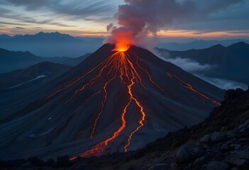 Volcano with hot lava photo 