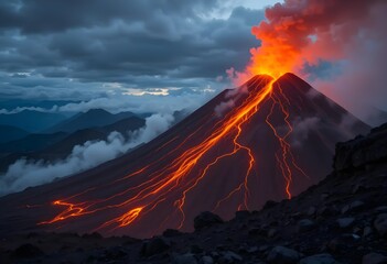 Fototapeta premium Volcano with hot lava photo 