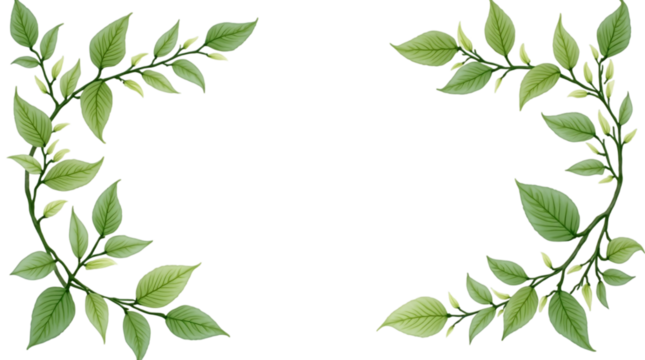 Green Leaves Frame Cut Out Transparent Background PNG: Nature-Inspired Decorative Border.