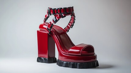 single retro platform shoe for woman, 70s trend, 16:9, copy and text space