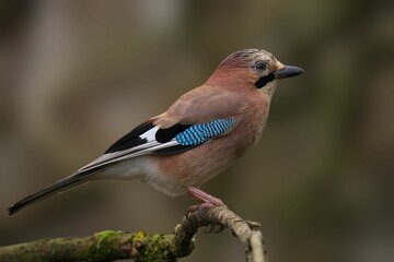 Eurasian Jay on a Mossy Branch