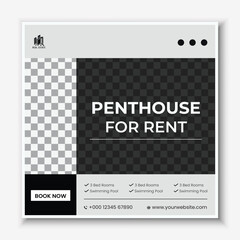 Pent house for sale social media post or web banner template