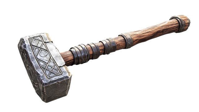 hammer with wooden handle on transparent background