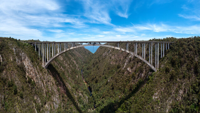 Drone view of Bloukrans Bridge on the Garden Route in Stormsrivier in South Africa