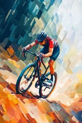 Fototapeta premium A man is riding a bike down a hill