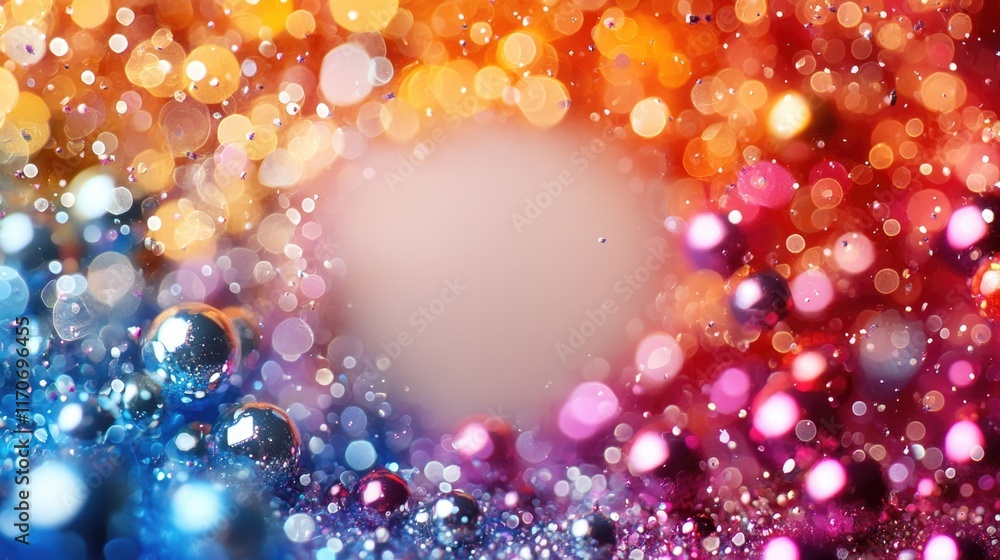 Poster vibrant abstract bokeh background with multicolored reflective spheres and lights