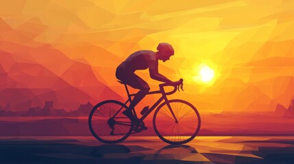 Obraz premium A man is riding a bicycle in a beautiful sunset