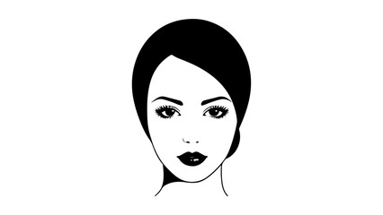 black and white illustration of a woman head and face, profile picture for woman icon vector illustration