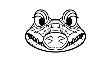 simple outline illustration of a cartoon crocodile funny face black and white vector