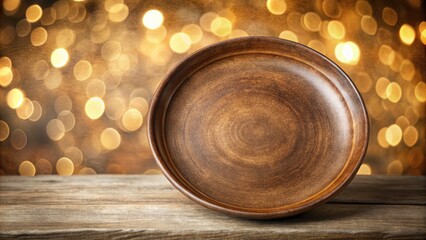 Obraz premium Rustic Round Brown Dish Isolated on White Background with Bokeh Effect for Elegant Dining Presentation and Food Photography