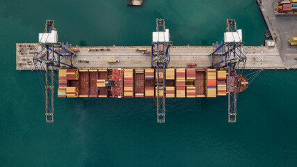 Aerial view of container cargo ship, Container cargo ship in import export logistic, Logistics and...