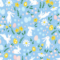 Cute hand drawn easter bunnies design, easter doodle background, great for textiles, banners, wallpapers, wrapping - vector design