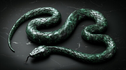 Obraz premium green snake on black background. Year of the Snake in Chinese horoscope. beauty, exotic allure