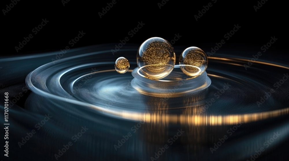 Poster Abstract light orbs on rippled surface in dark ambient setting