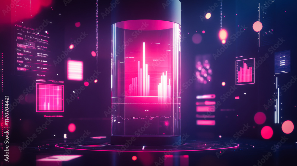 Poster a futuristic, high-tech composition with a focus on data visualization
